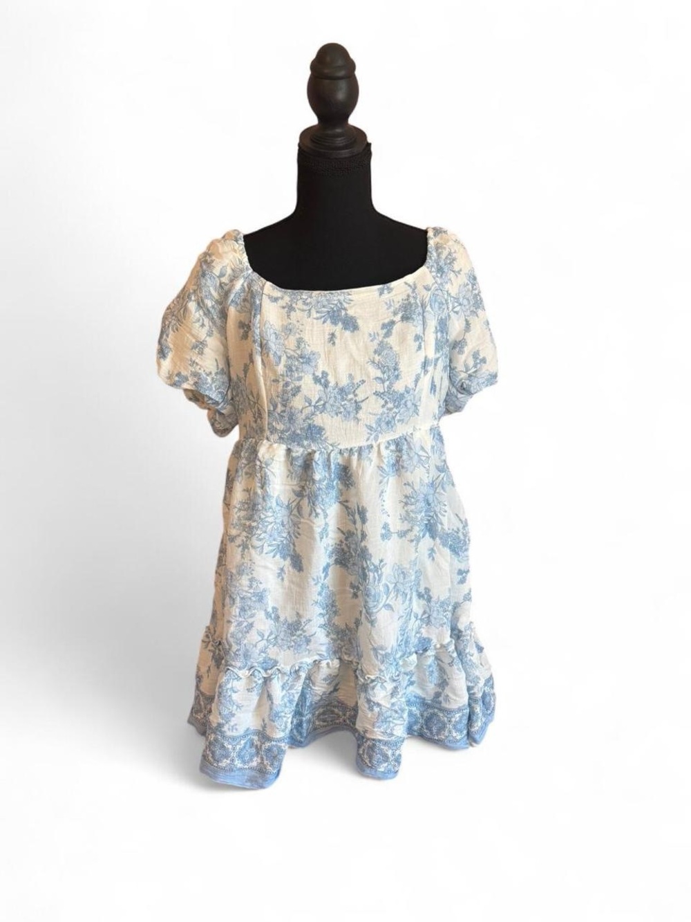 Blu Pepper Women’s Blue and White Floral Summer Midi Dress, Size L